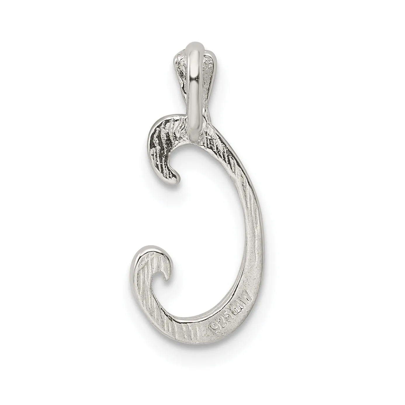 Silver Polished Textured Letter C Charm Pendant