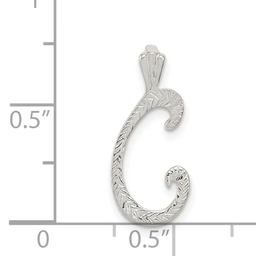 Silver Polished Textured Letter C Charm Pendant