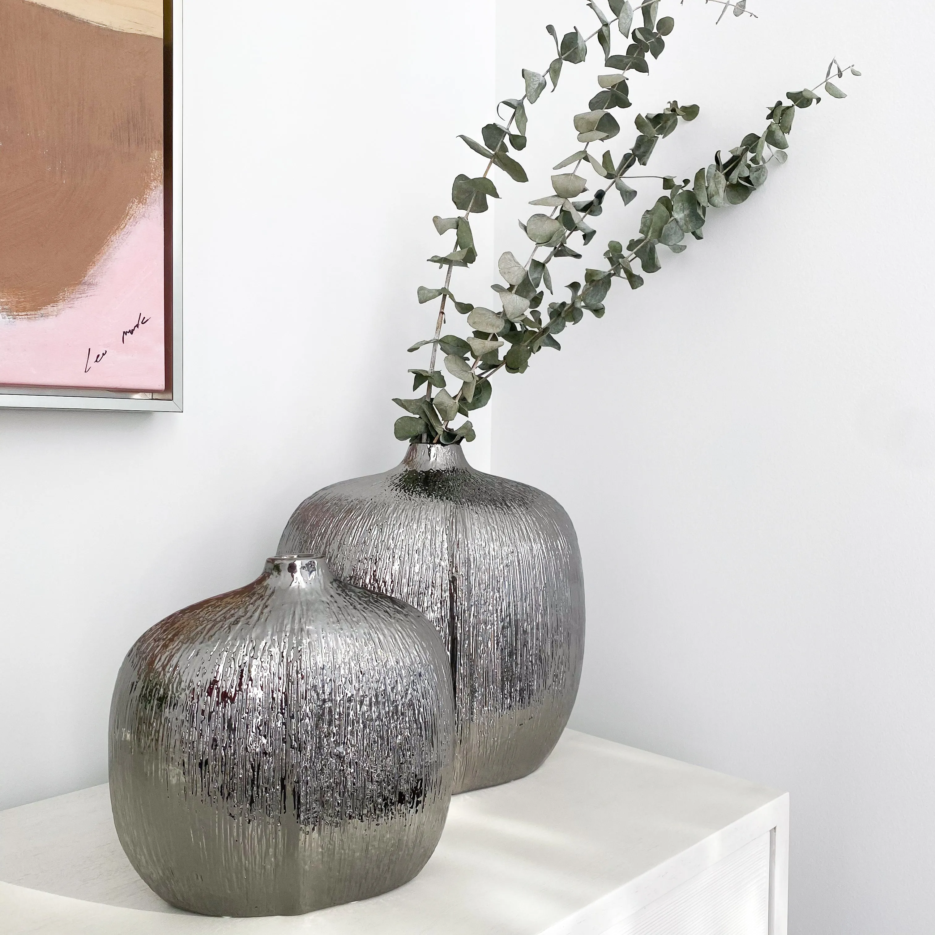 Silver Textured Vases
