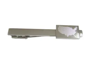 Silver Toned Etched USA America Map Shape Square Tie Clip