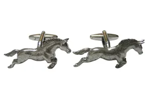 Silver Toned Textured Horse Cufflinks