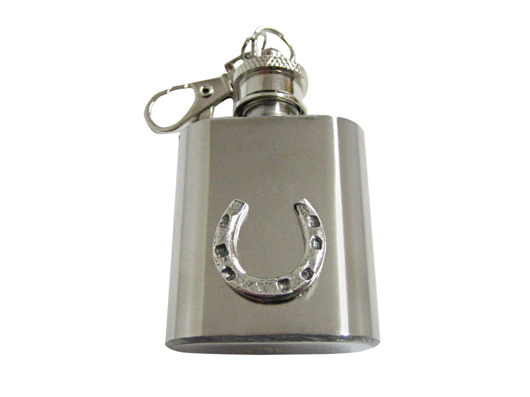 Silver Toned Textured Horse Shoe 1 Oz. Stainless Steel Key Chain Flask