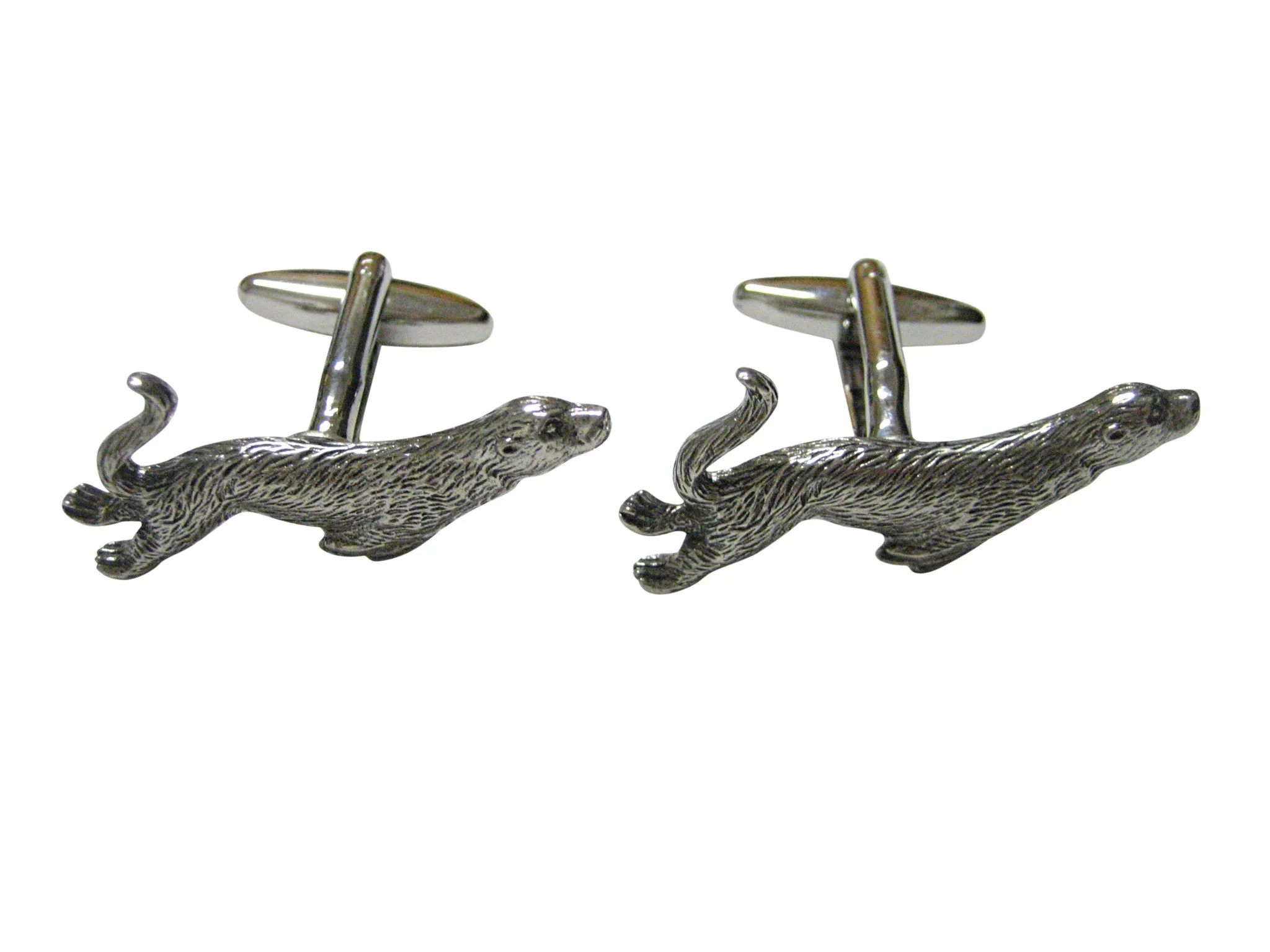 Silver Toned Textured Sea Lion Cufflinks