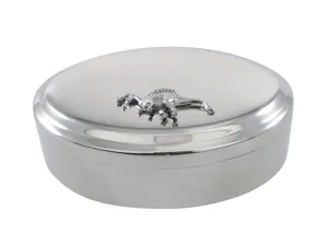 Silver Toned Textured Spinosaurus Dinosaur Pendant Oval Trinket Jewelry Box