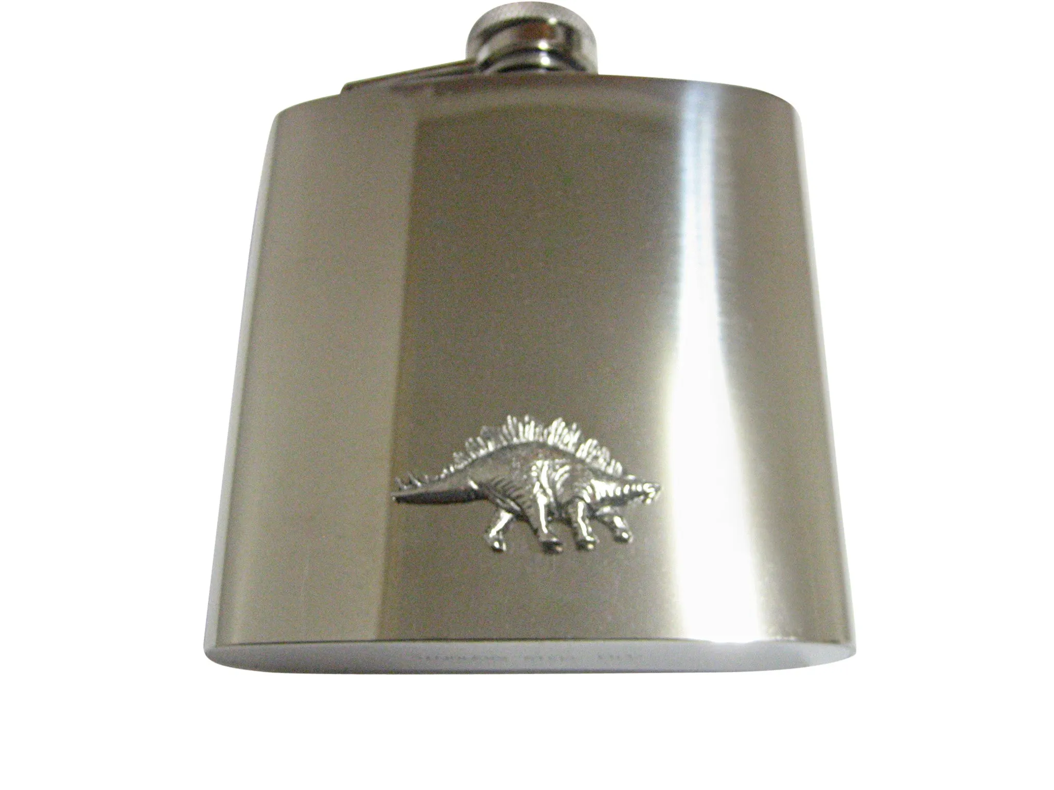 Silver Toned Textured Stegosaurus Dinosaur 6 Oz. Stainless Steel Flask