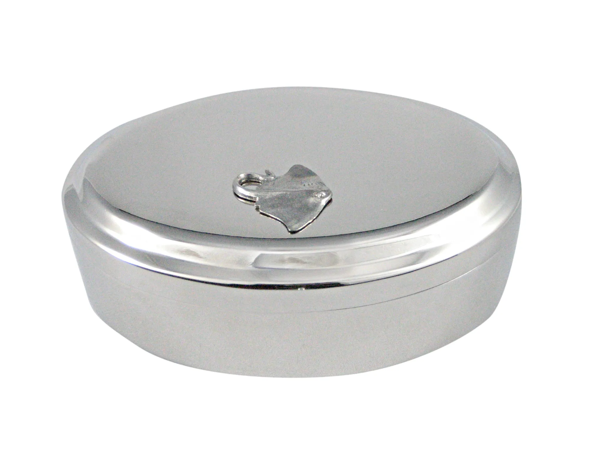 Silver Toned Textured Sting Ray Oval Pendant Trinket Jewelry Box