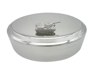 Silver Toned Textured Tank Pendant Oval Trinket Jewelry Box