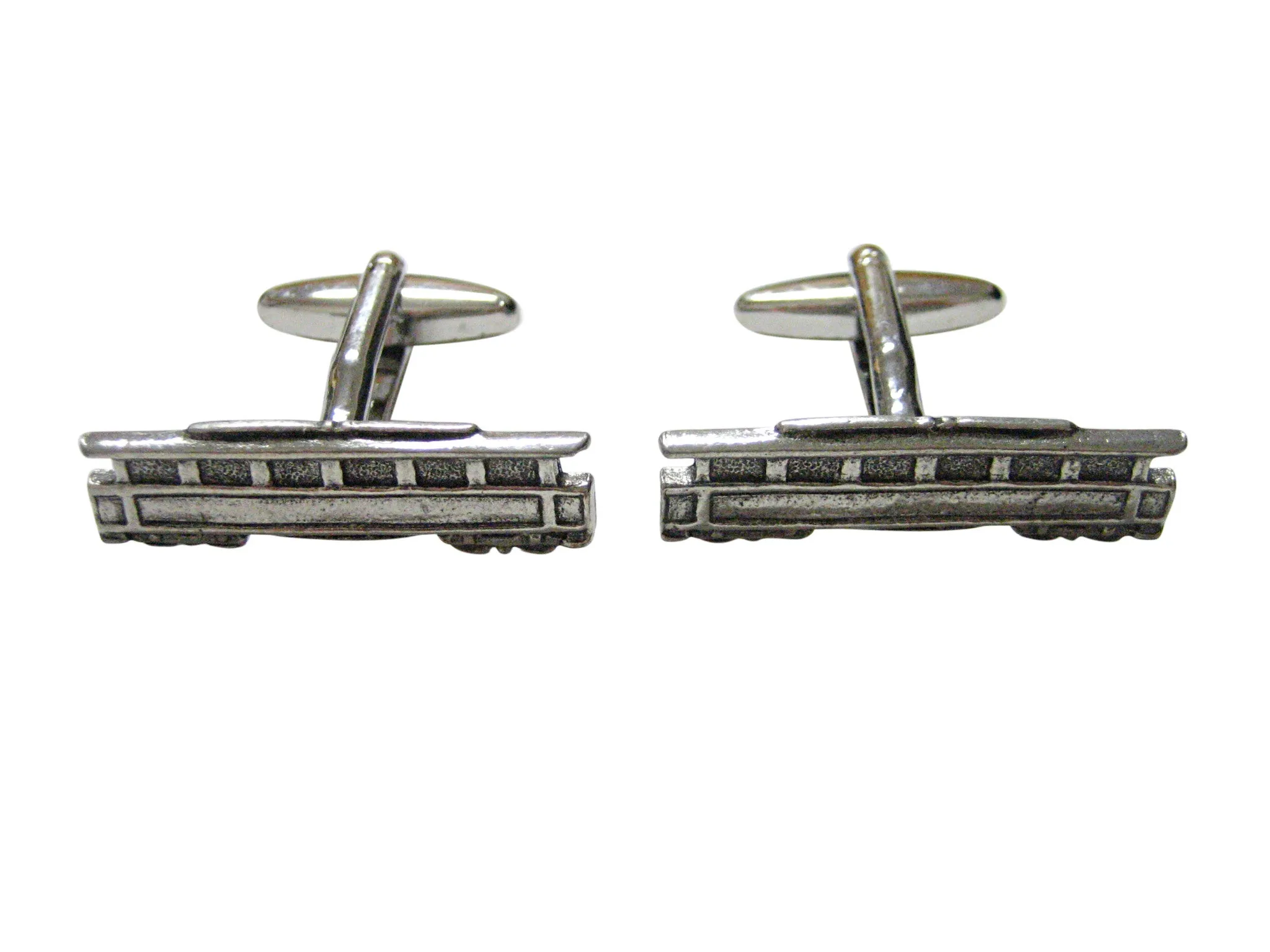 Silver Toned Textured Tram Car Cufflinks