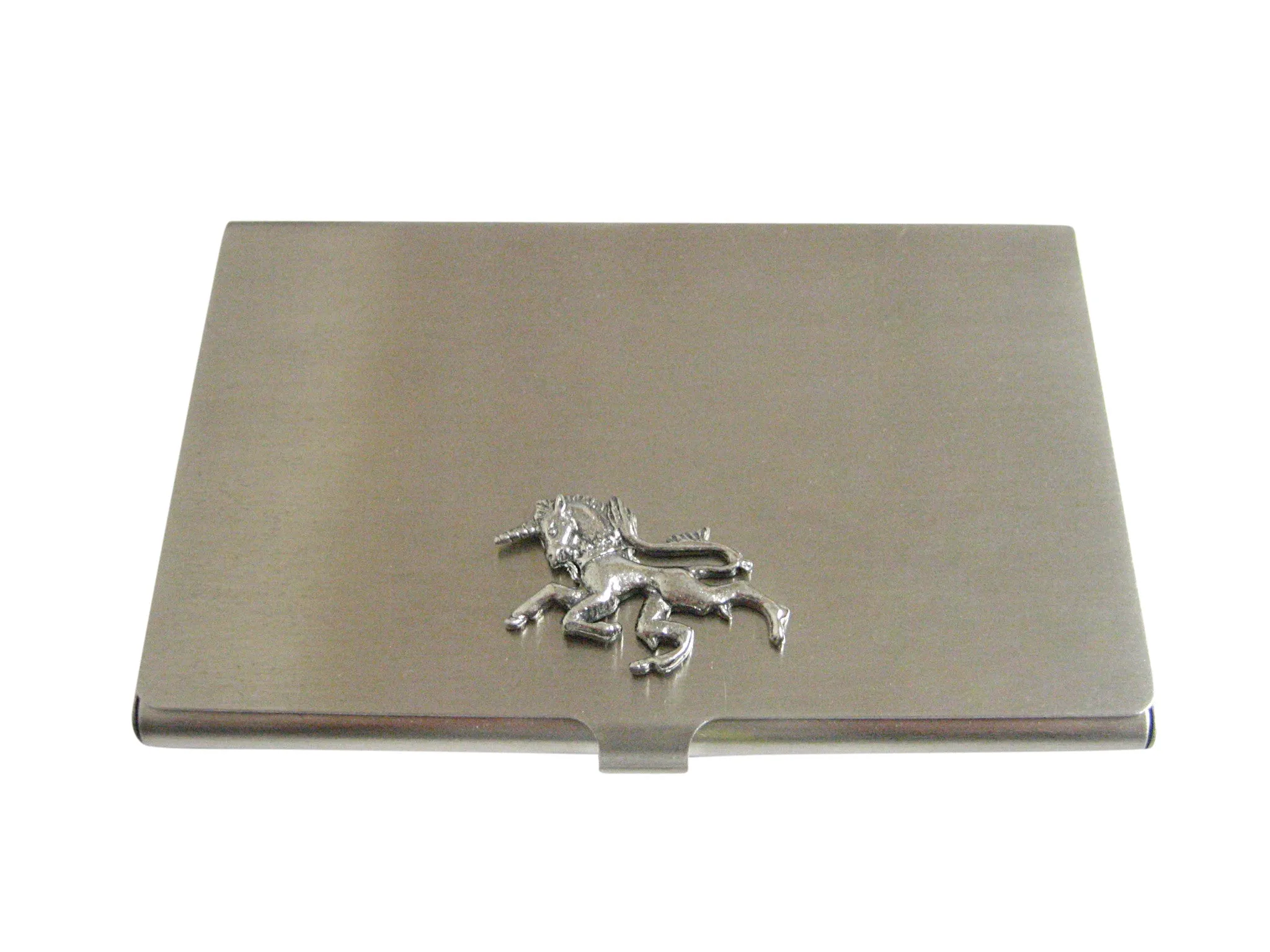 Silver Toned Textured Unicorn Business Card Holder
