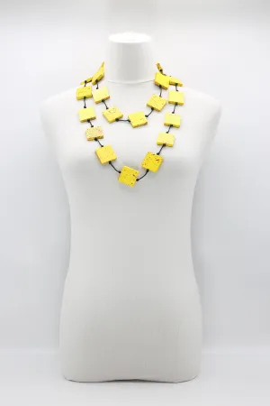 SINGLE RECYCLED WOOD SQUARES NECKLACES YELLOW GRAFFITI