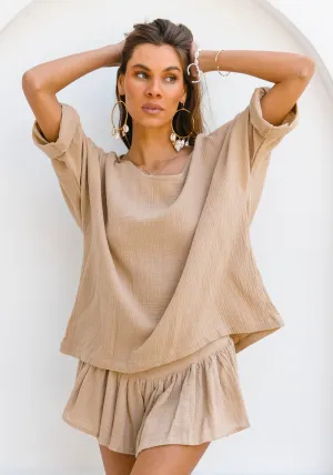 Slouchy Oversized Top - Almond