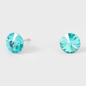Small Light Turquoise Round Crystal Stud Earrings | 8 mm | 184289