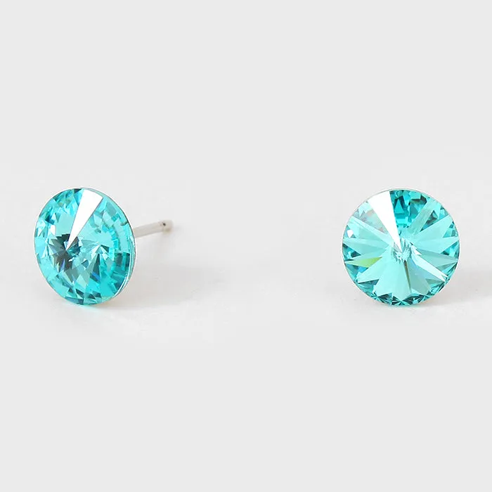 Small Light Turquoise Round Crystal Stud Earrings | 8 mm | 184289