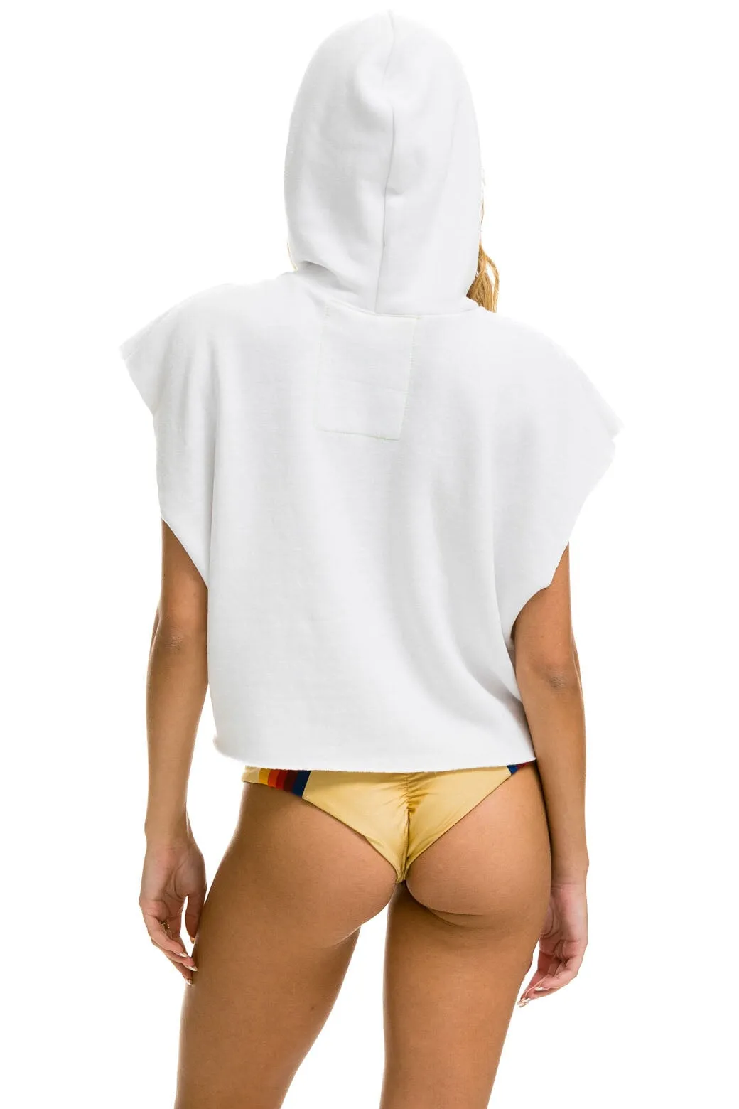 SMILEY SUNSET SLEEVELESS RELAXED CROPPED PULLOVER HOODIE - WHITE