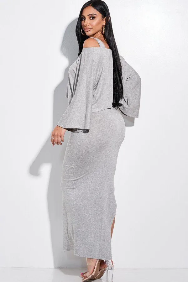 Solid Rayon Spandex Midi Length Tank Dress And Slouchy Cape Top Two Piece Set