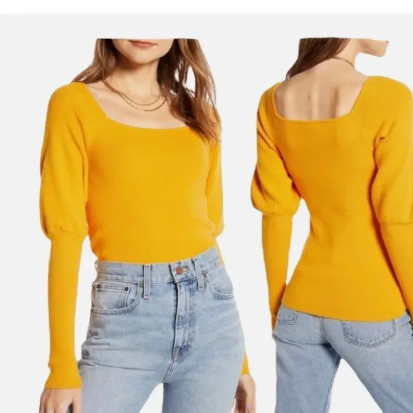 Something Navy Square Neck Sweater Juliet Long Sleeves Orange Slice NOT YELLOW