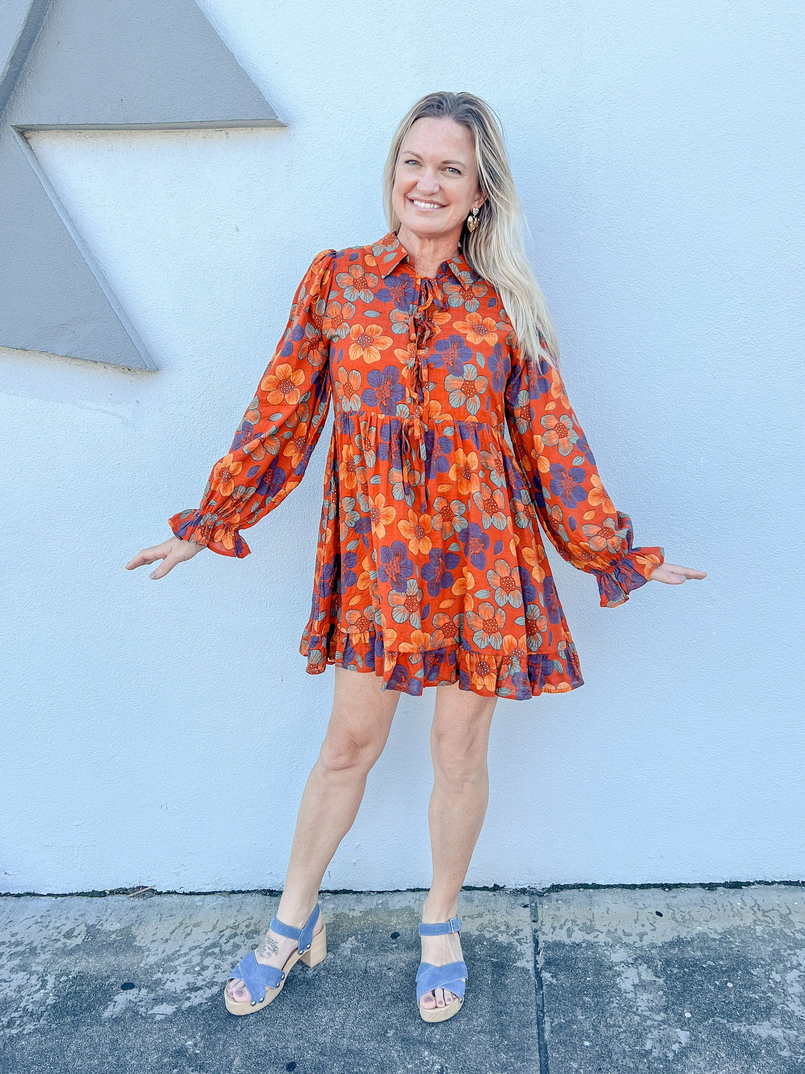Somewhere Only We Know Floral Printed Dress - Rust