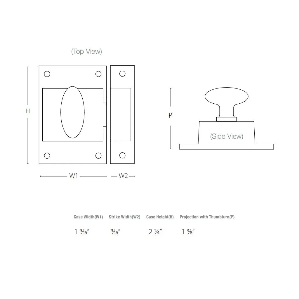Square Cabinet Latch - Cabinet Mount - 2" Brass/Satin Nickel