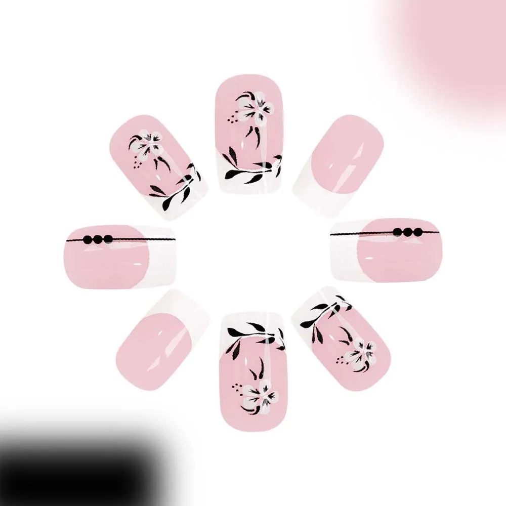 Square Early Spring Glossy Square Nail White Flower