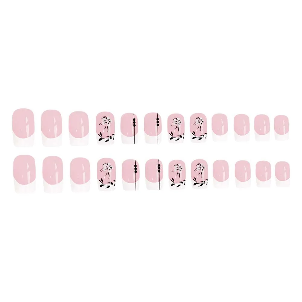 Square Early Spring Glossy Square Nail White Flower