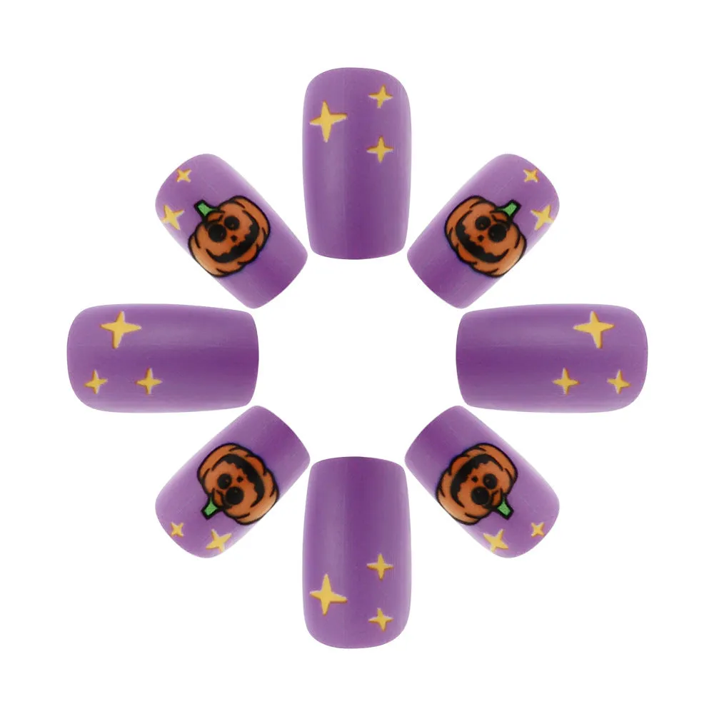 Square Frosted Wear Nails Purple Pumpkin
