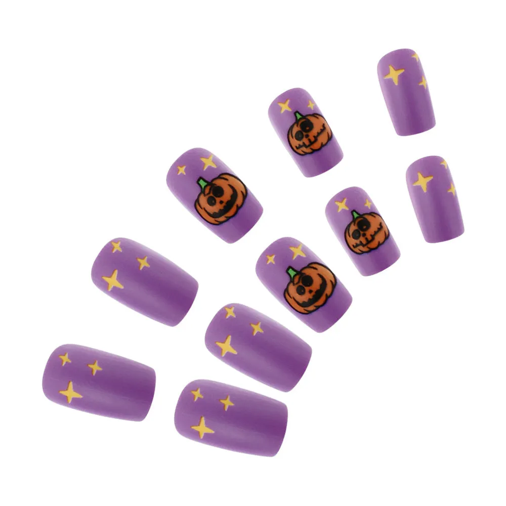 Square Frosted Wear Nails Purple Pumpkin