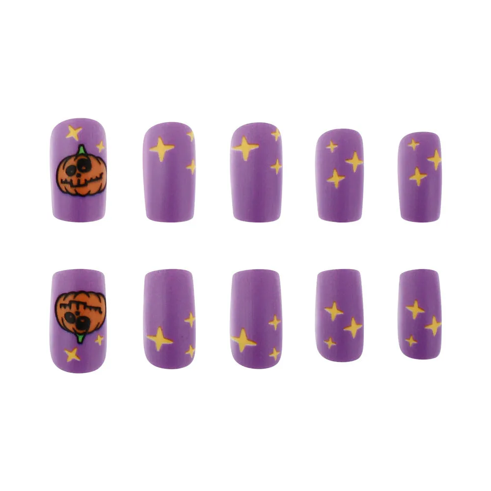 Square Frosted Wear Nails Purple Pumpkin