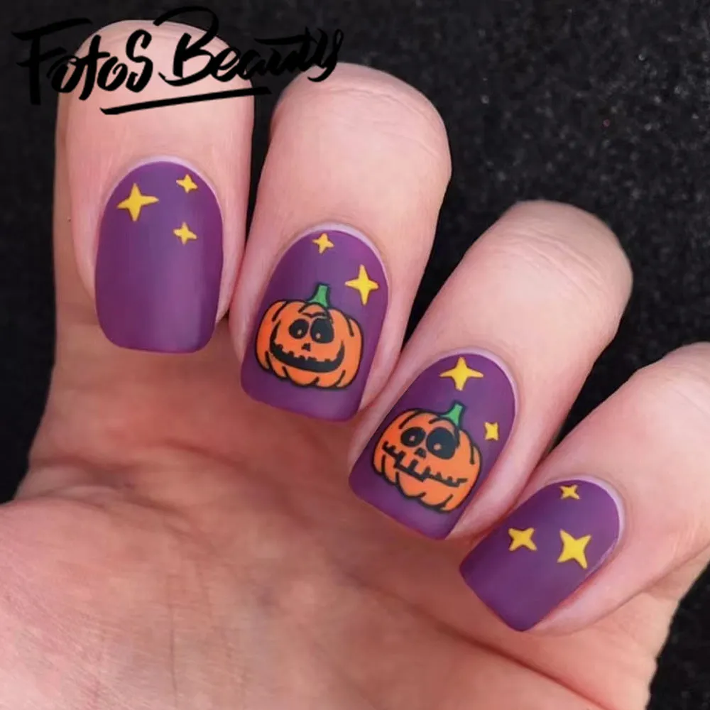 Square Frosted Wear Nails Purple Pumpkin
