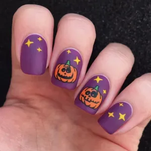 Square Frosted Wear Nails Purple Pumpkin