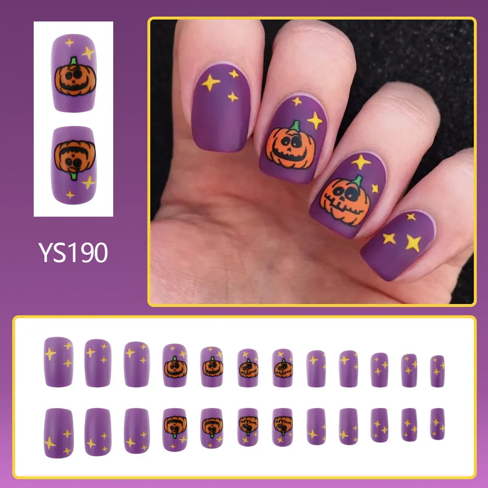 Square Frosted Wear Nails Purple Pumpkin