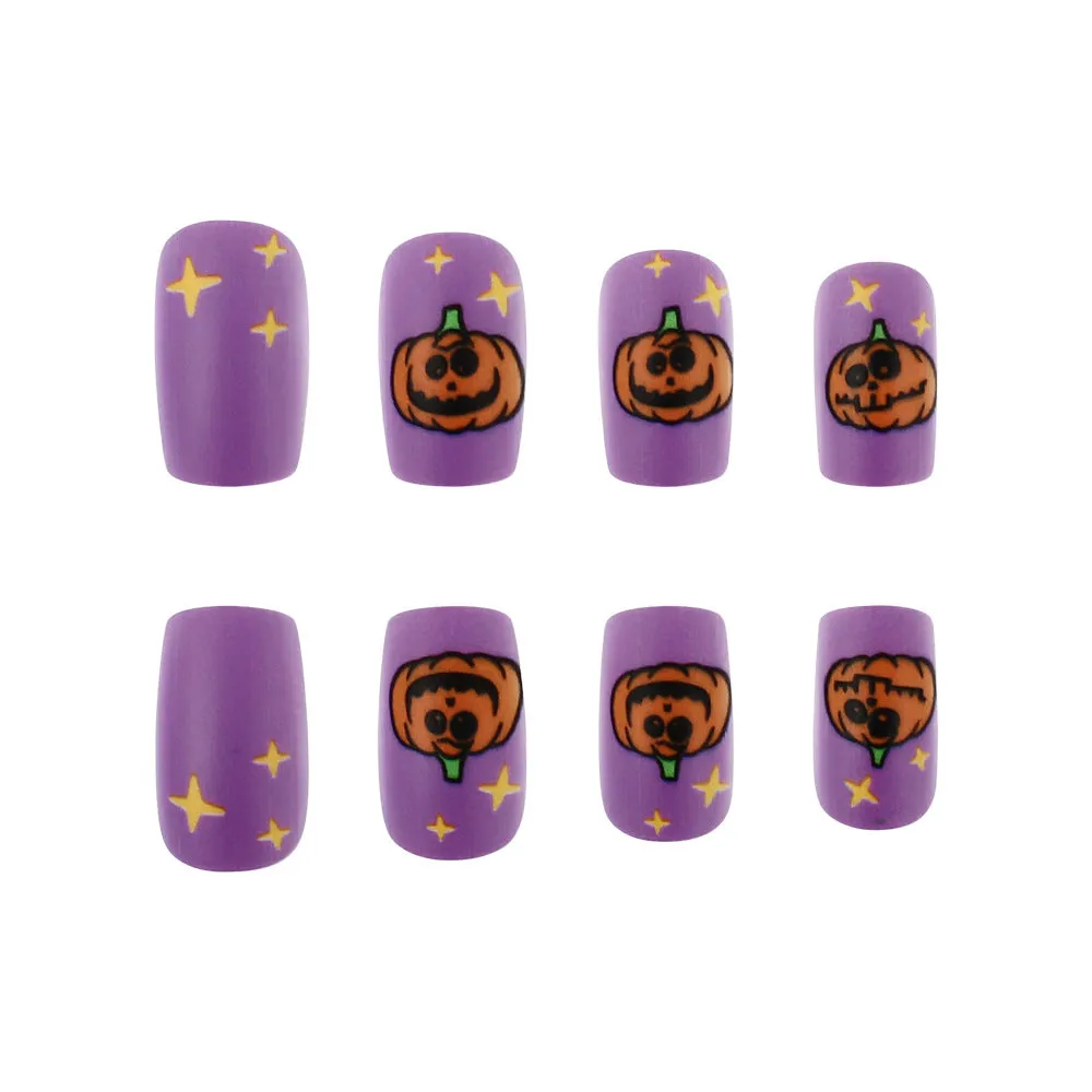 Square Frosted Wear Nails Purple Pumpkin