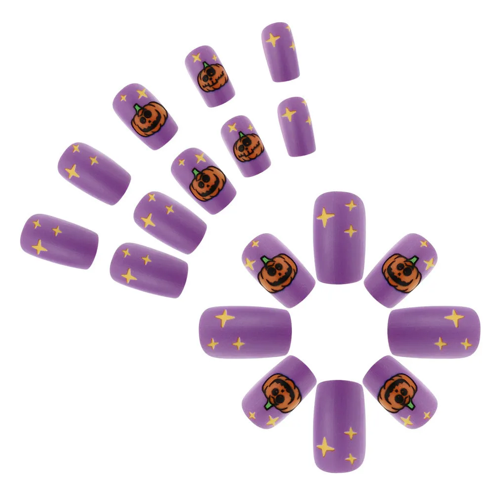 Square Frosted Wear Nails Purple Pumpkin