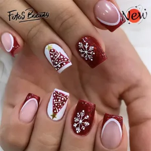 Square Red French Snowflake Christmas Tree