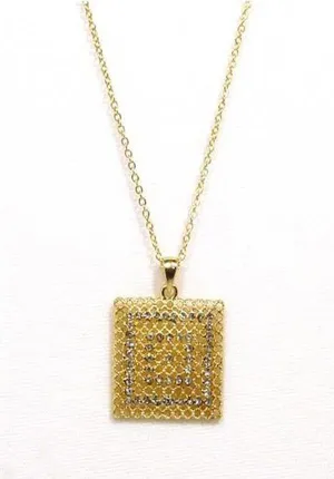 Square Rhinestone Pendant Necklace