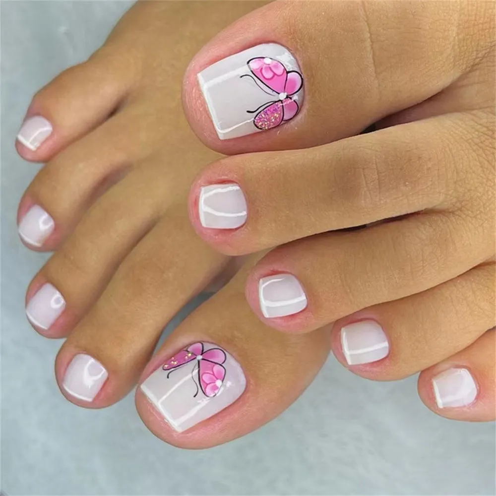 Square Toe Cute Butterfly White
