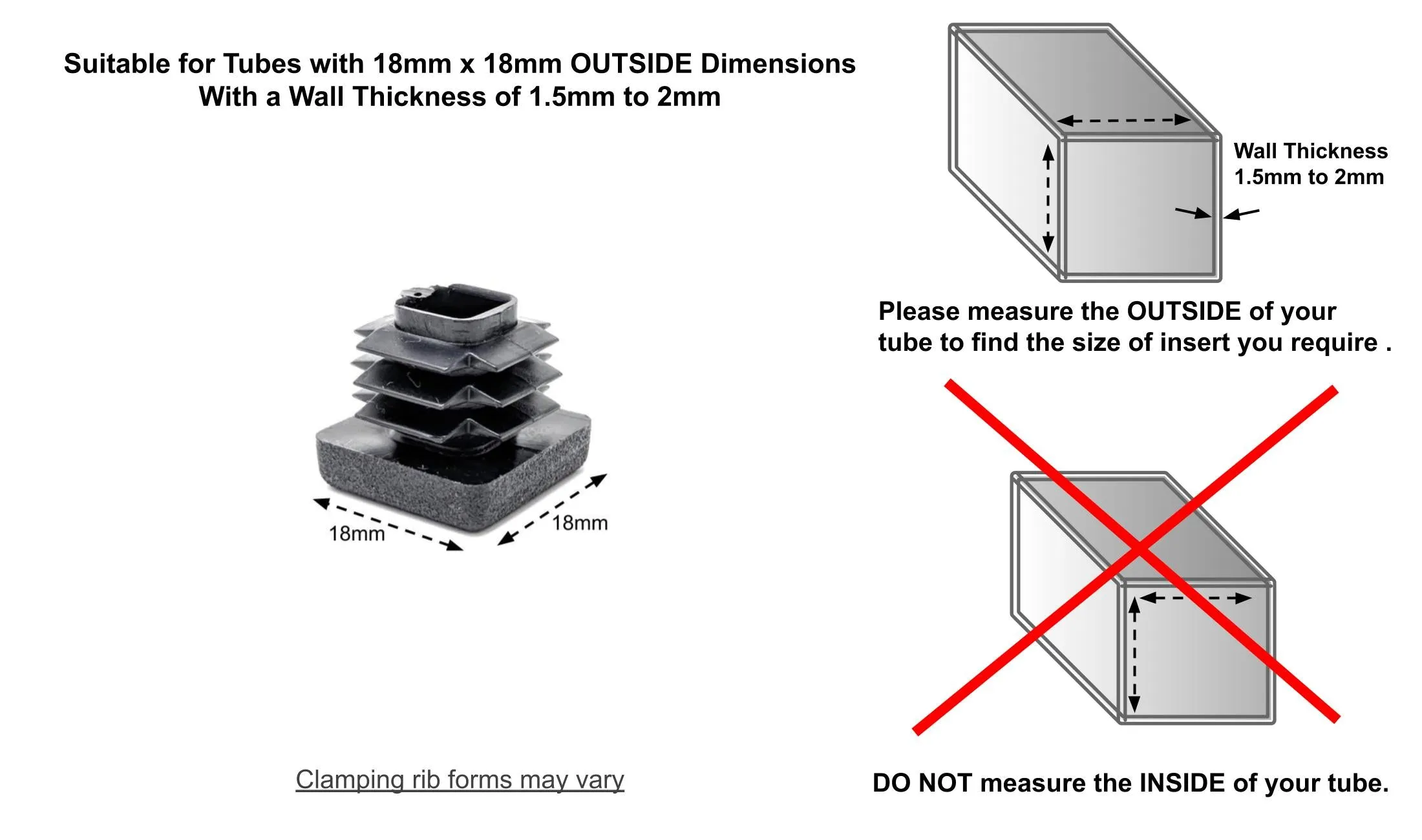 Square Tube Inserts 18x18mm - Black | Made in Germany | Keay Vital Parts