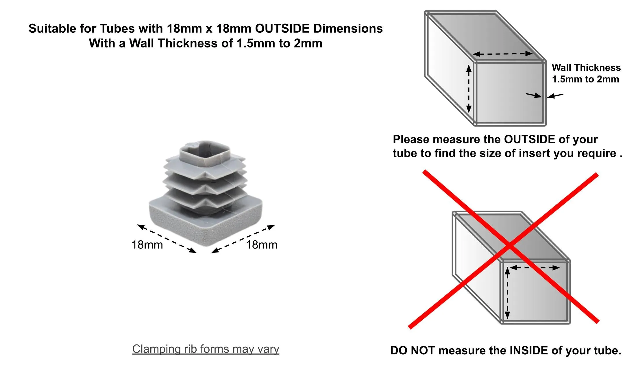 Square Tube Inserts 18x18mm - Grey | Made in Germany | Keay Vital Parts
