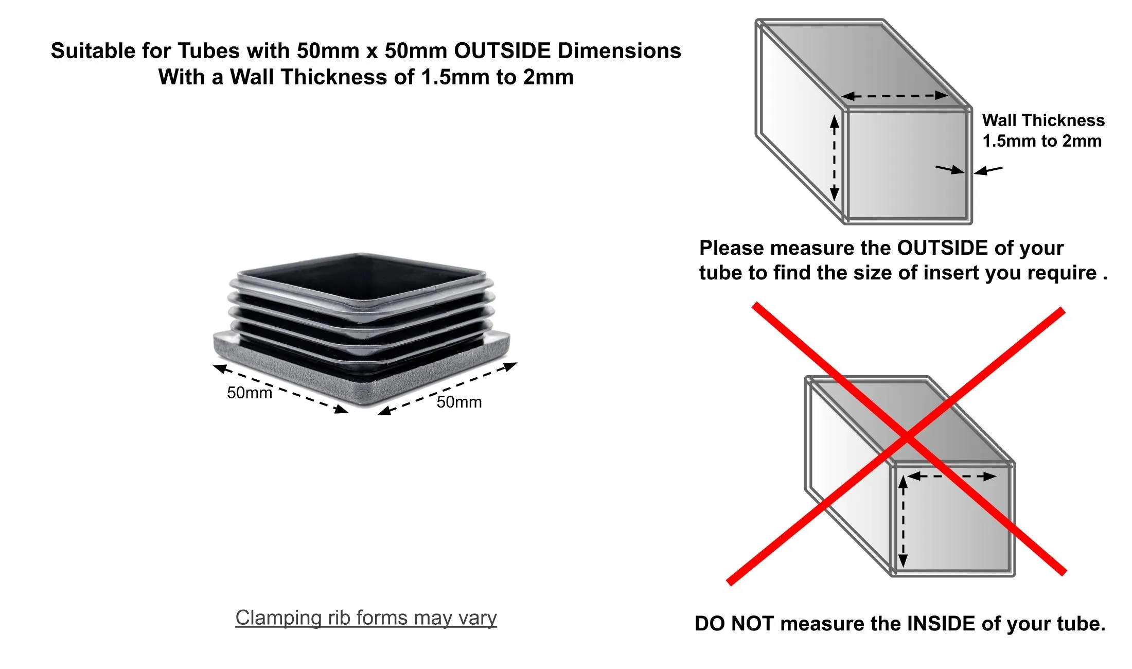 Square Tube Inserts 50x50mm - Black | Made in Germany | Keay Vital Parts