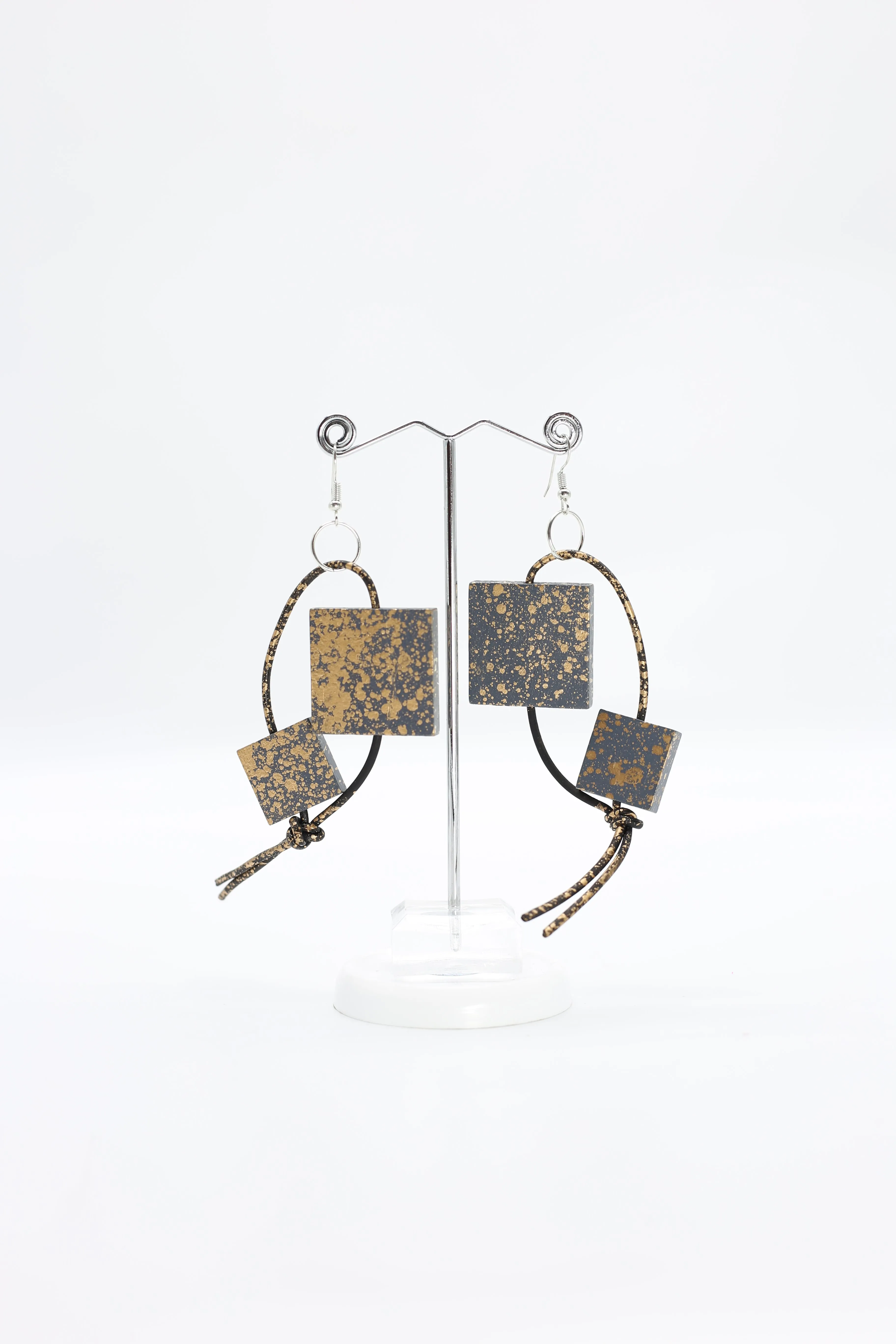 Squares on Leatherette Loop Earrings - Hand painted