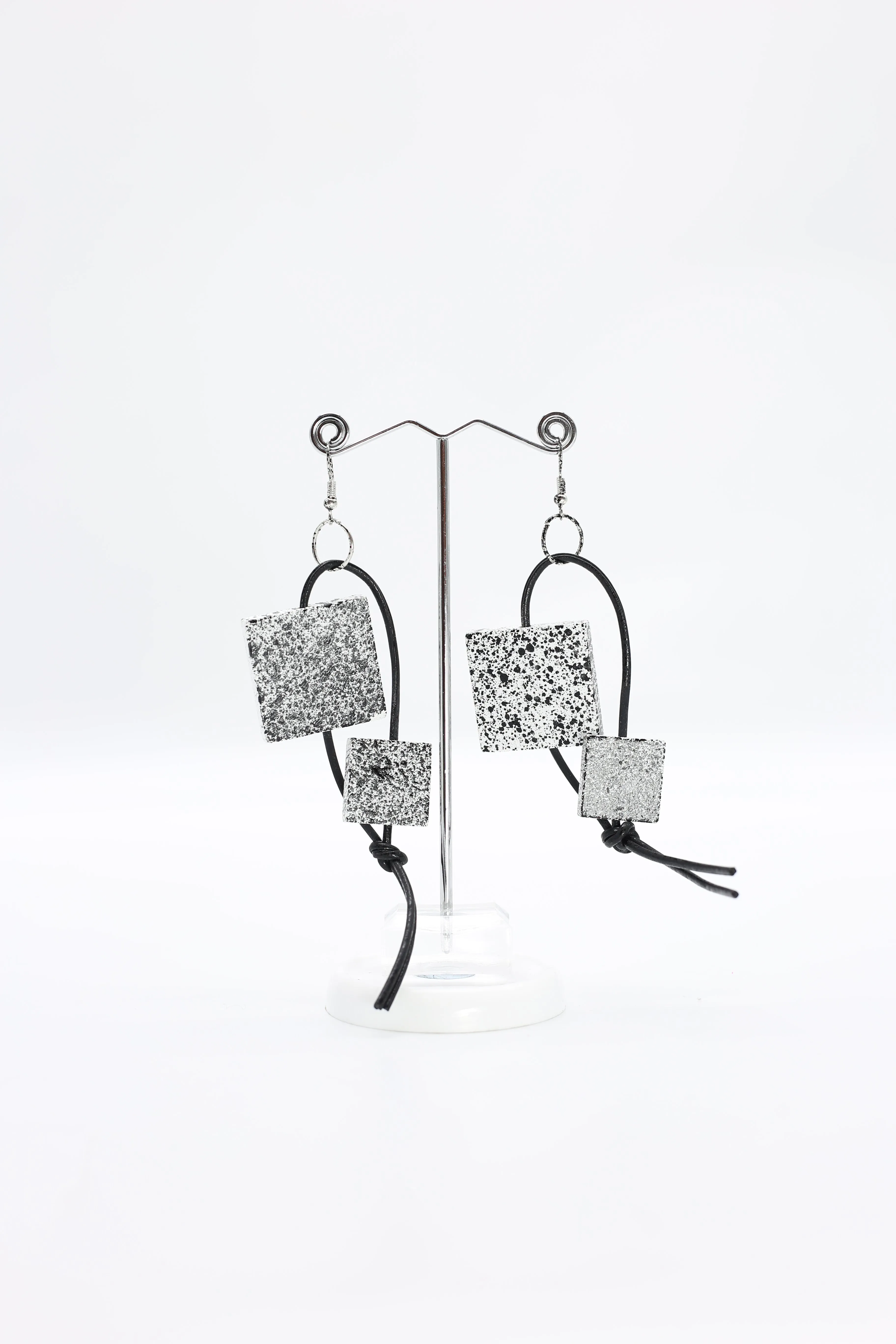 Squares on Leatherette Loop Earrings - Hand painted