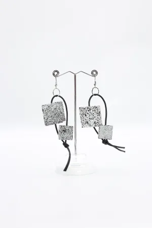 Squares on Leatherette Loop Earrings - Hand painted