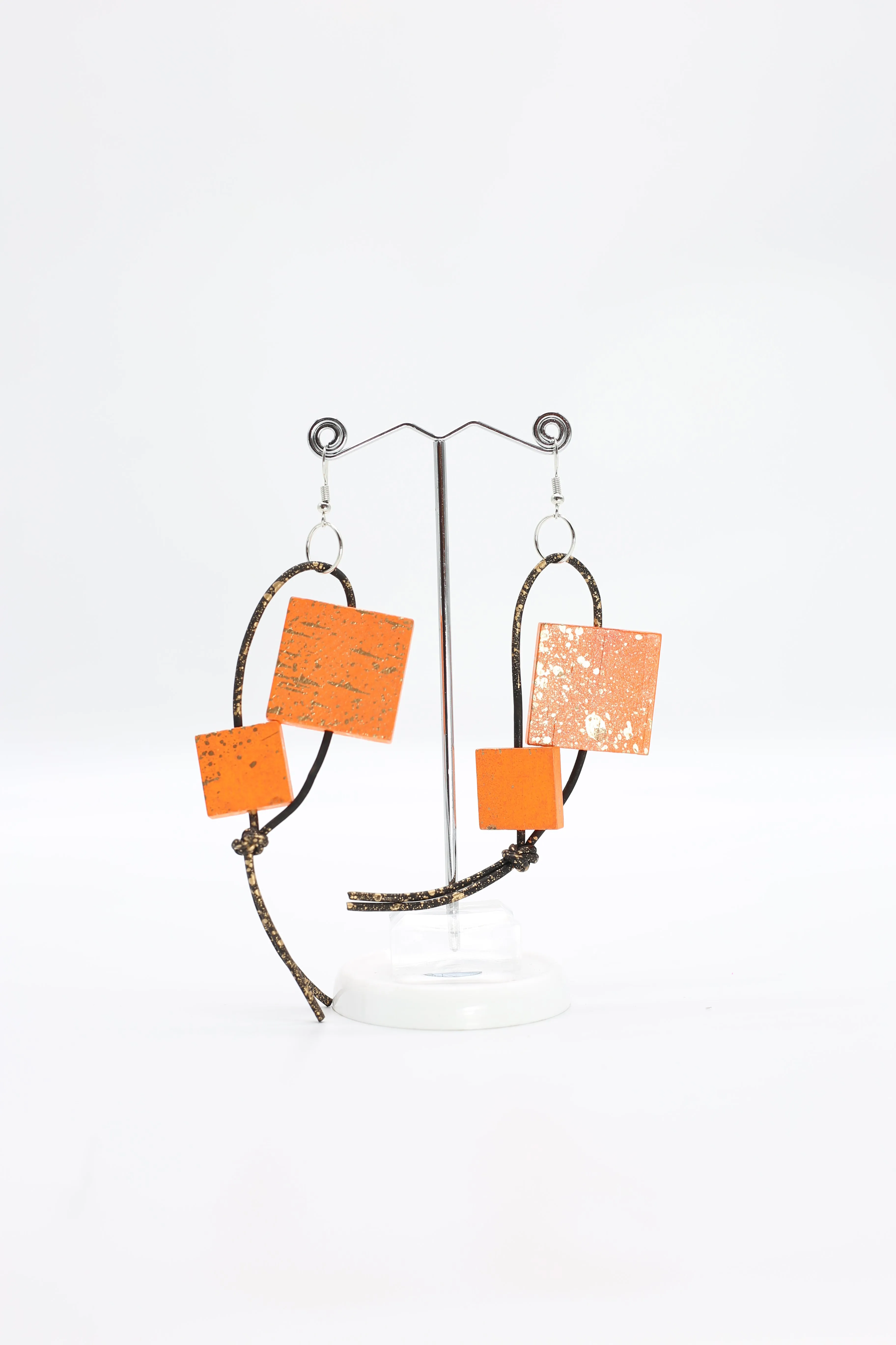 Squares on Leatherette Loop Earrings - Hand painted
