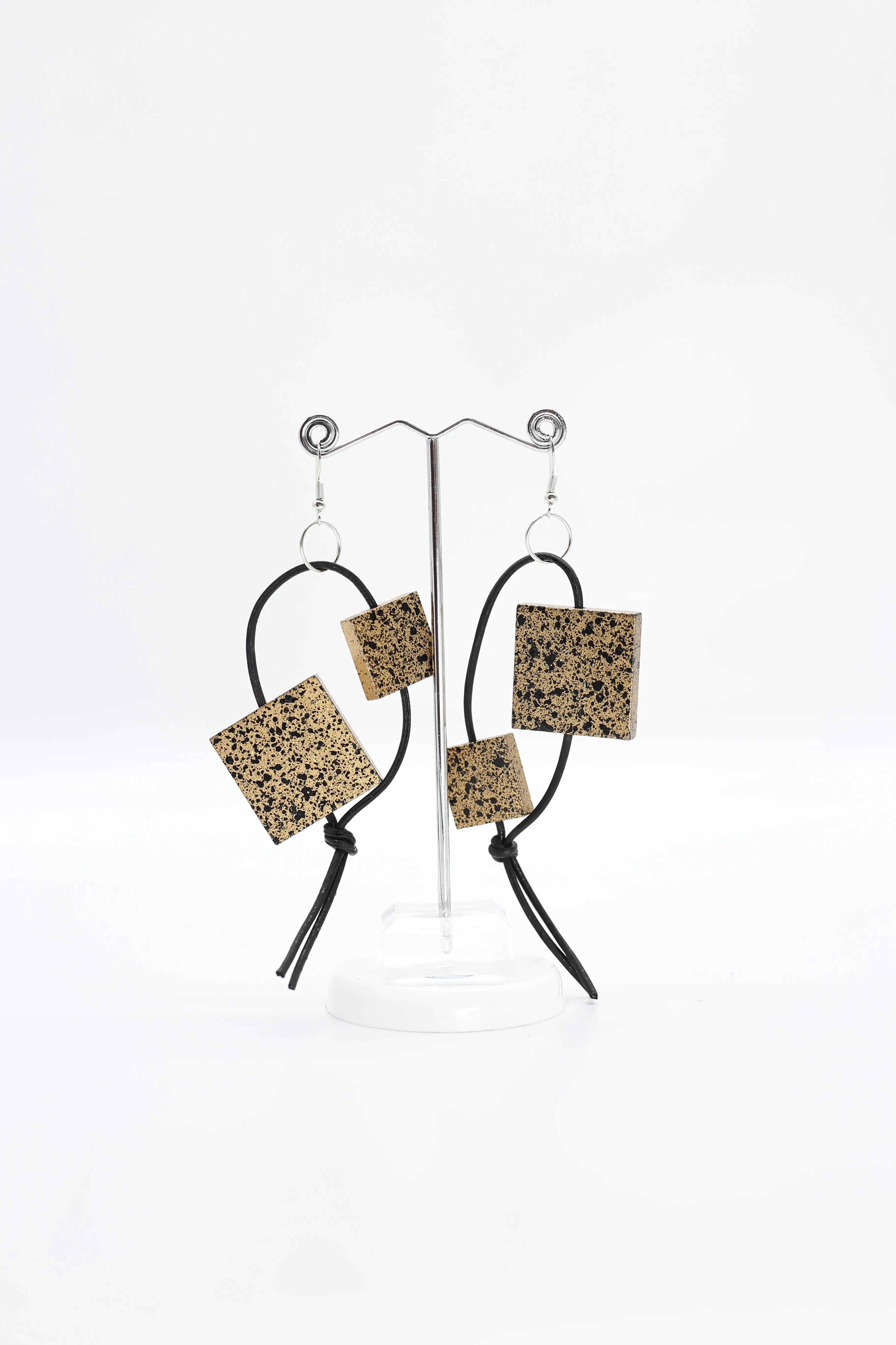 Squares on Leatherette Loop Earrings - Hand painted