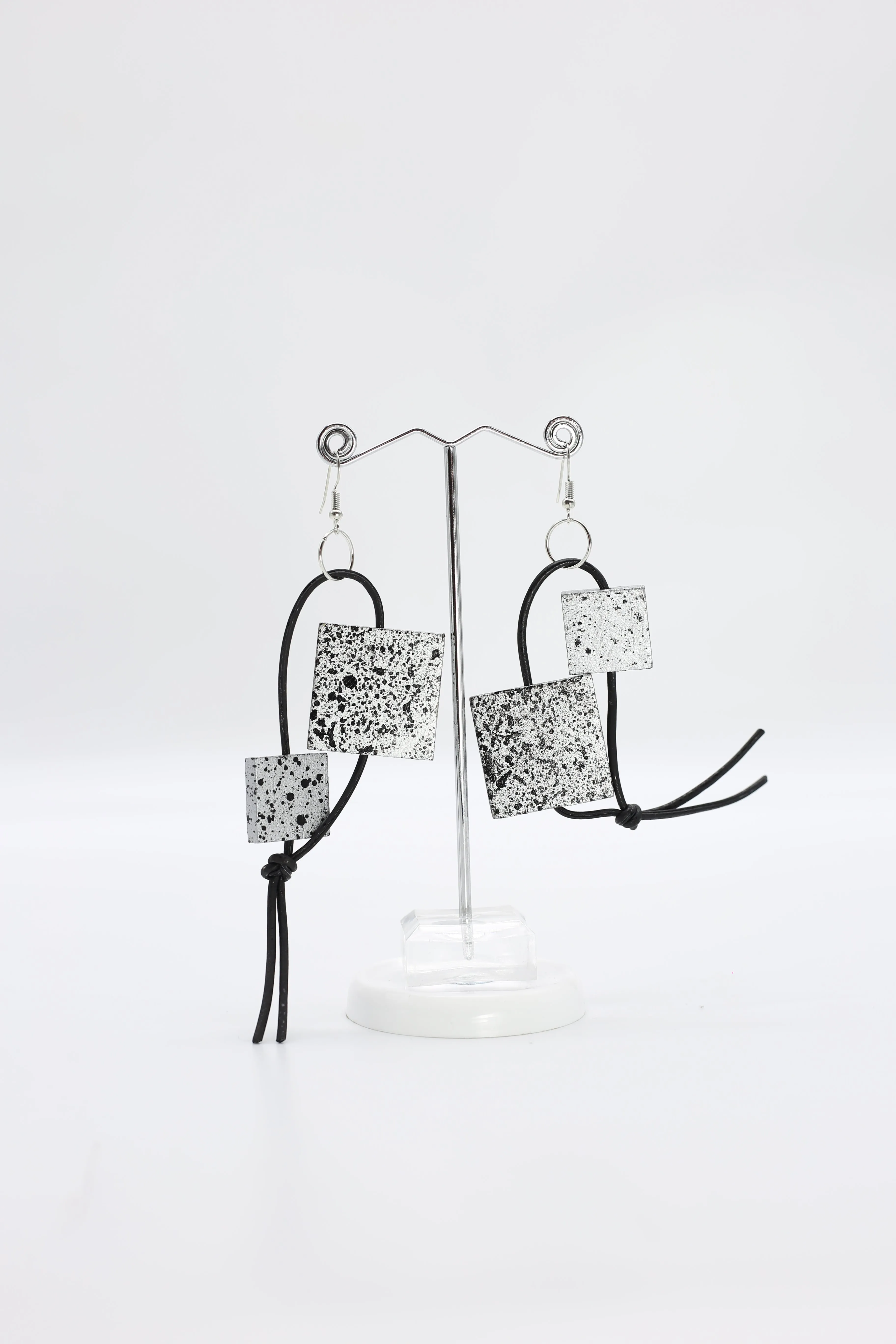 Squares on Leatherette Loop Earrings - Hand painted