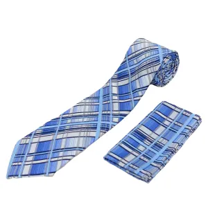 Stacy Adams Tie and Handkerchief - Blue Plaid T17