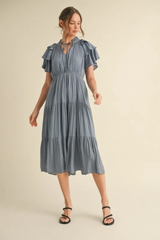 Steel Blue Midi Dress