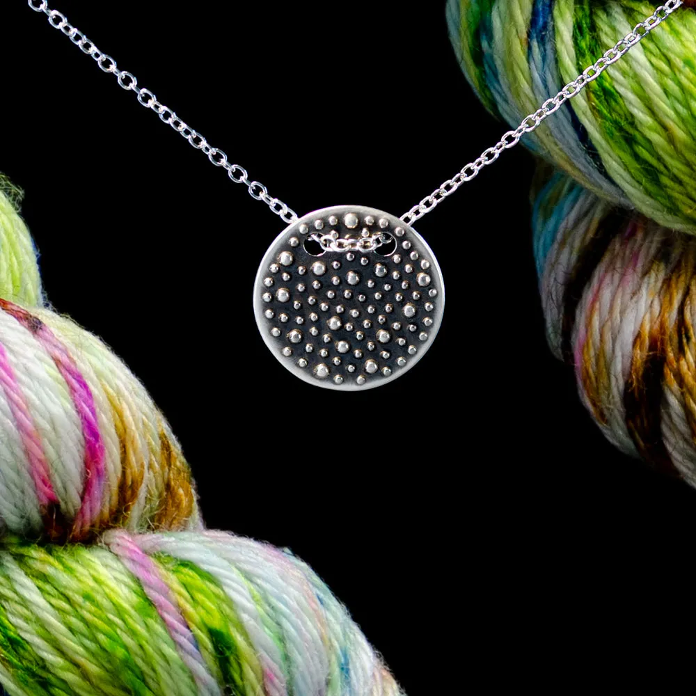 Sterling Silver Double Sided Knitting Needles Stockinette Stitch & Demi-Sec Necklace - Chain Through Style