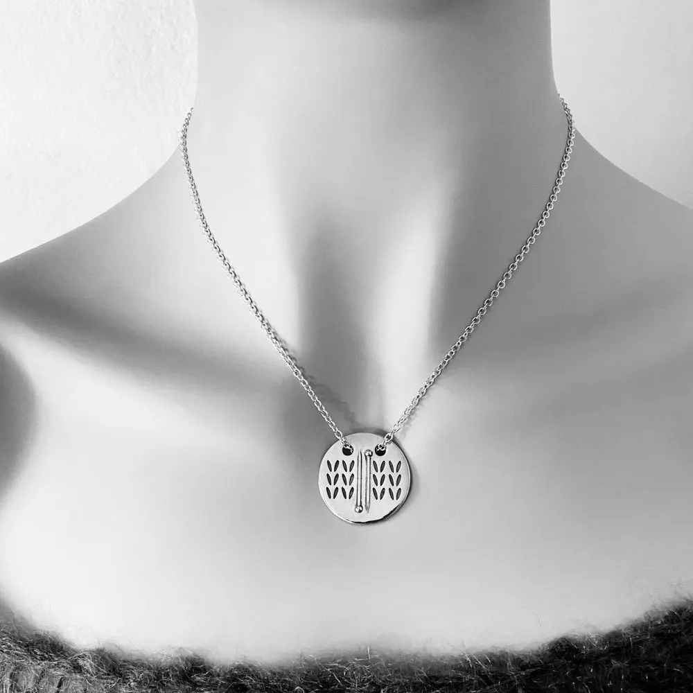 Sterling Silver Double Sided Knitting Needles Stockinette Stitch & Demi-Sec Necklace - Chain Through Style