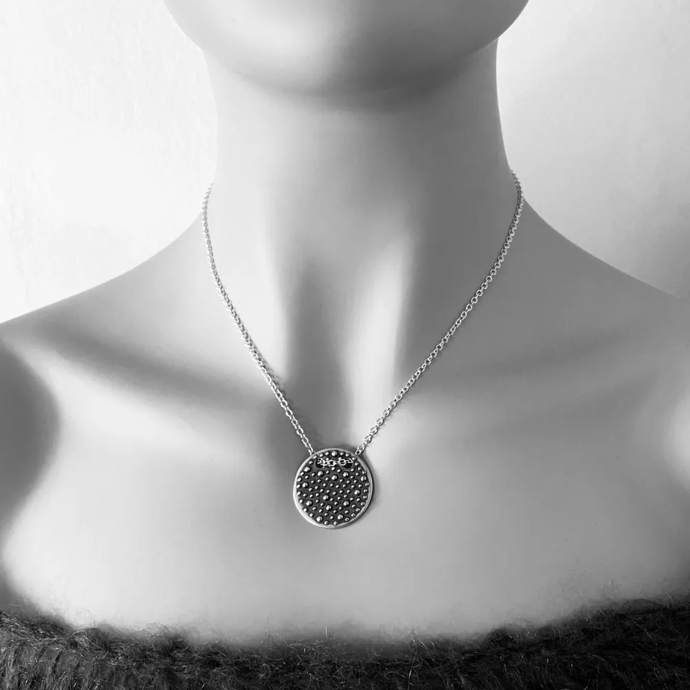 Sterling Silver Double Sided Knitting Needles Stockinette Stitch & Demi-Sec Necklace - Chain Through Style