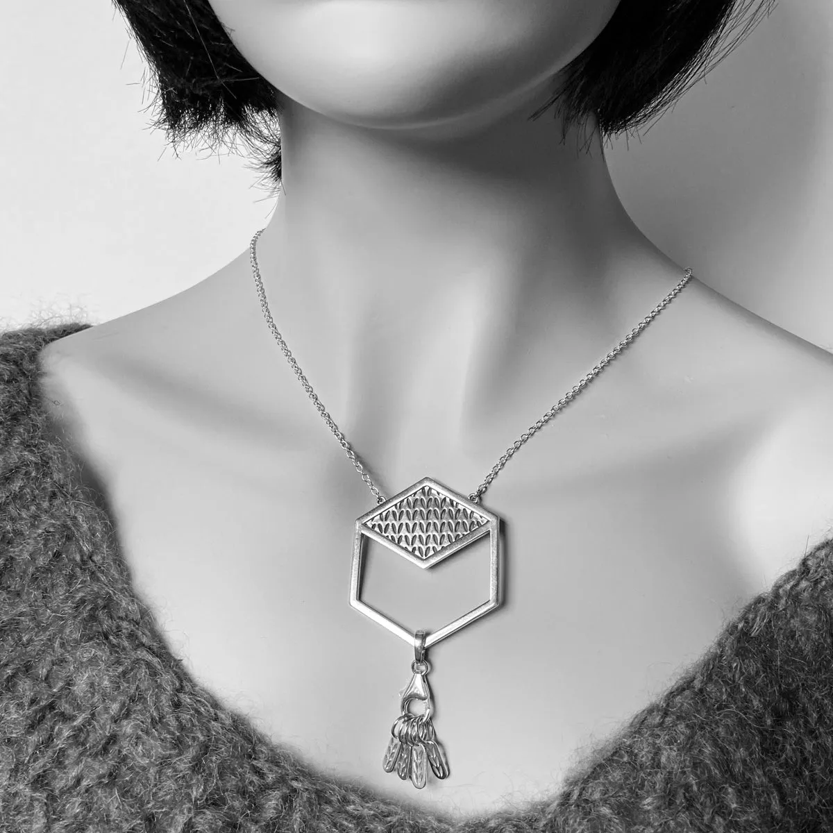 Sterling Silver Hexagon Stockinette Stitch Marker Necklace